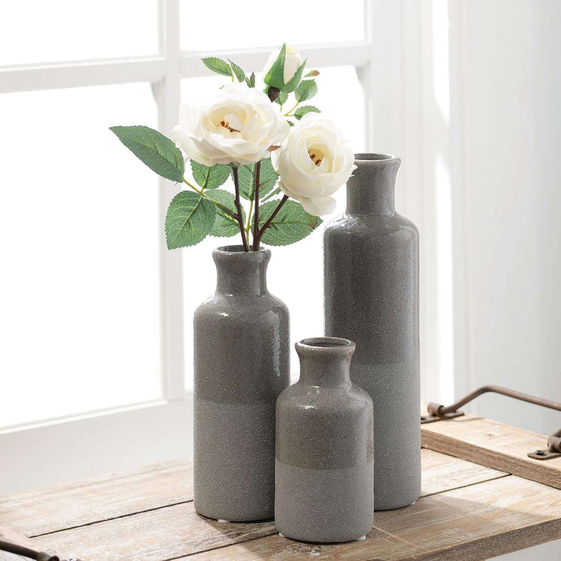 Two-Toned Grey Ceramic Vase Set, Farmhouse Decor, Home Decorative Vases for Your Kitchen, Bedroom, Office, Living Room, Bathroom, & Shelf Centerpiece Table Decorations (CM2859) - Puck's