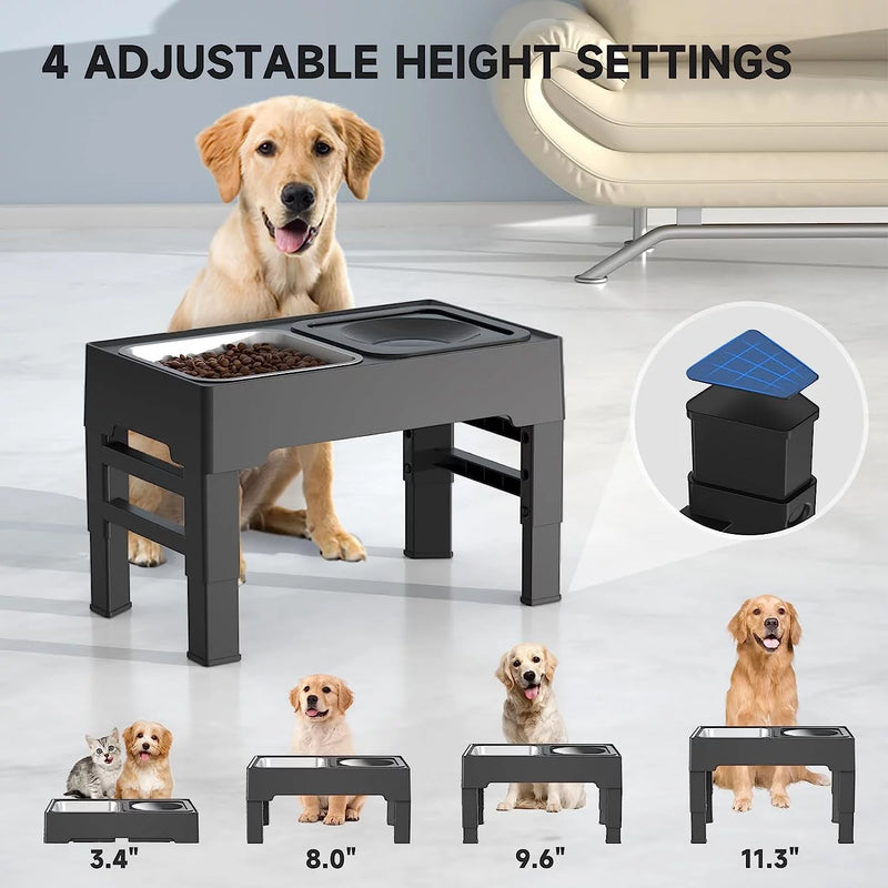 2-In-1 Elevated Dog Bowls 4 Height Adjustable Raised Dog Bowls No Spill Dog Water Bowl & Stainless Steel Dog Food Bowl Stand - Puck's