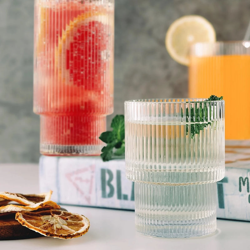 12 Oz Stackable Ribbed Beverage Glasses (Set of 8) - Puck's