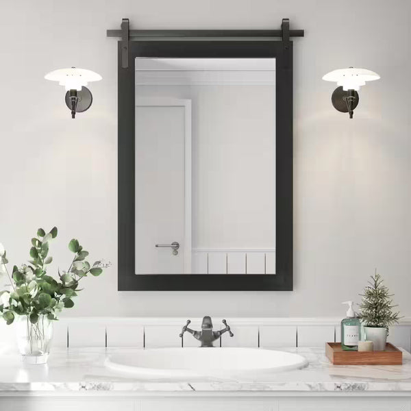 18 In. W X 26 In. H x 2.5 W Medium Rectangle Mirror Wood Framed Wall Mirror Bathroom Mirror Vanity Mirror Accent Mirror in Black - Puck's