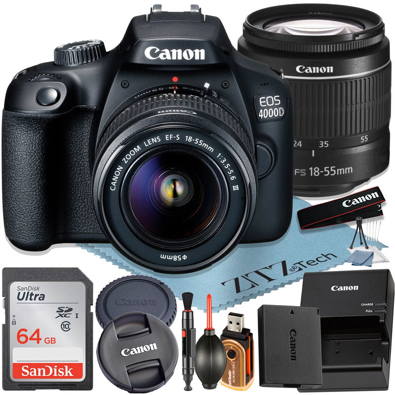 Canon EOS 4000D / Rebel T100 DSLR Camera + EF-S 18-55Mm Lens + Sandisk 64GB Memory Card +  Bundle - Puck's
