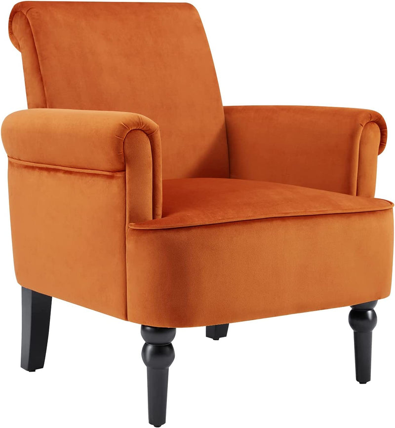 Modern Lounge Accent Chair, Comfy Velvet Fabric Armchair with Gourd Leg, Upholstered Chairs for Living Room, Reading Room, Bedroom, Orange - Puck's