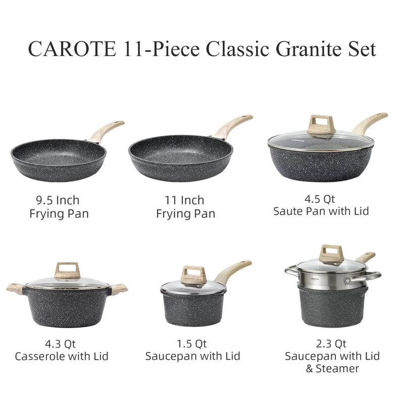 Pots and Pans Set Non Stick, Nonstick Kitchen Cookware Sets, 8 Pcs Induction Cookware (Black) - Puck's