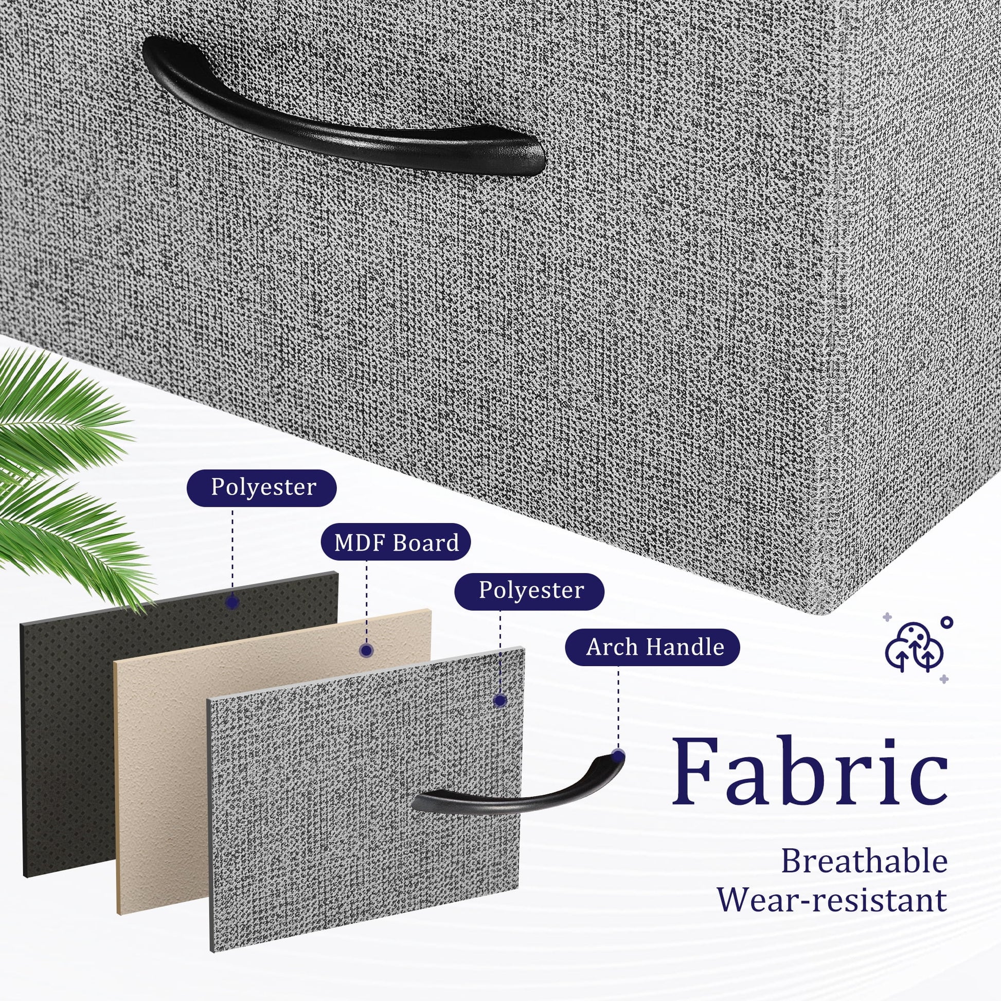 5 Drawer Dresser, Wide Chest of Drawers Nightstand Storage Tower Storage Dresser Fabric Dresser with Wood Top for Living Room, Bedroom, Hallway, Grey - Puck's