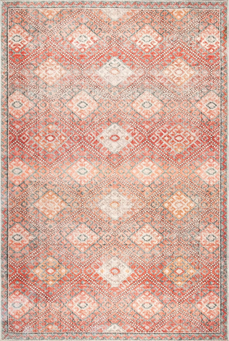 Serenity Machine Washable Diamond Trellis Ultra Thin Area Rug, 4' X 6', Peach - Puck's
