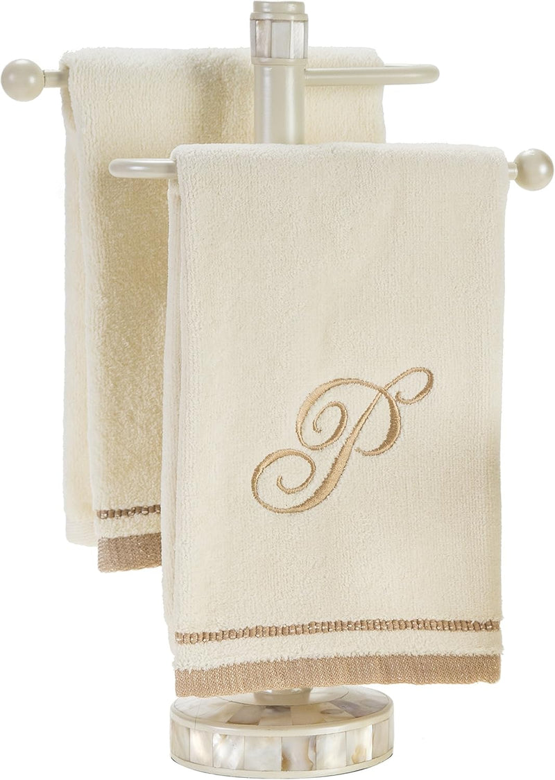 Monogrammed Gifts, Fingertip Towels, 11 X 18 Inches - Set of 4- Decorative Golden Brown Embroidered Towel - Extra Absorbent 100% Cotton- Personalized Gift- for Bathroom/Kitchen- Initial H (Ivory) - Puck's