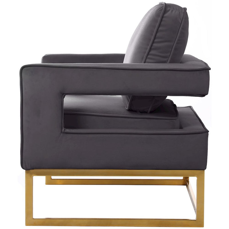 Noah Gray Velvet Accent Chair with Gold Iron Base