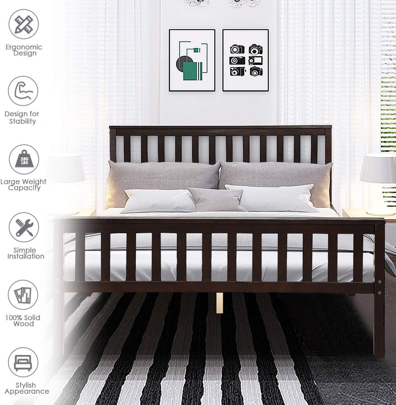 Queen Platform Bed Frame, Deluxe Solid Wood Bed Frame with Headboard and Footboard, Strong Wood Slats Support Mattress Foundation, No Box Spring Needed, Bed Frame Queen Size, Espresso - Puck's
