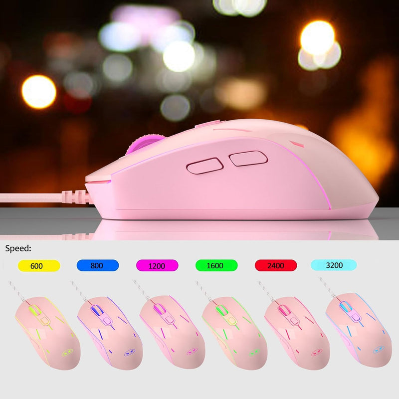 GT838 Gaming Keyboard and Mouse Combo, 104 Keys RGB Backlit Quiet Wired Keyboards for Laptop PC MAC, with Number Pad, Metal Panel, Anti-Ghosting, Pink - Puck's