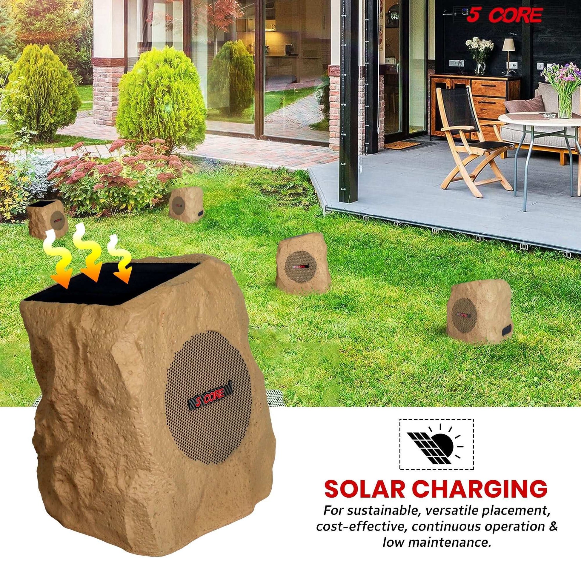 5Core Outdoor Wireless Speakers Bluetooth Rock Waterproof Linkable TWS Garden Speaker BROWN - Puck's