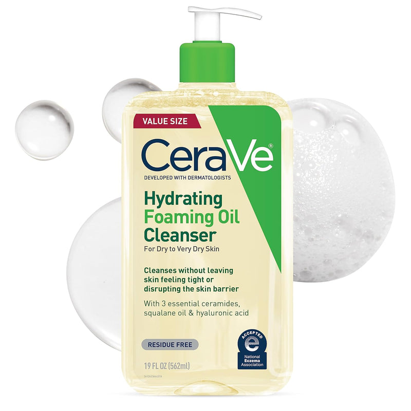 Hydrating Foaming Oil Cleanser, Moisturizing Oil Cleanser for Face & Body, Squalane Oil + Hyaluronic Acid + Ceramides, for Dry to Very Dry Skin, Fragrance Free & Residue Free, 19 FL Oz - Puck's
