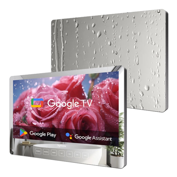 19 Inch Badkamer TV, 1080P Smart Mirror TV Google Systeem NTSC & ATSC Tuner Ondersteuning Wifi Bluetooth 500 Nits Hoge Helderheid, IP66 Waterdichte TV voor Badkamer Badkuip Hotel Douche Spa (Muurbevestiging) - Puck's