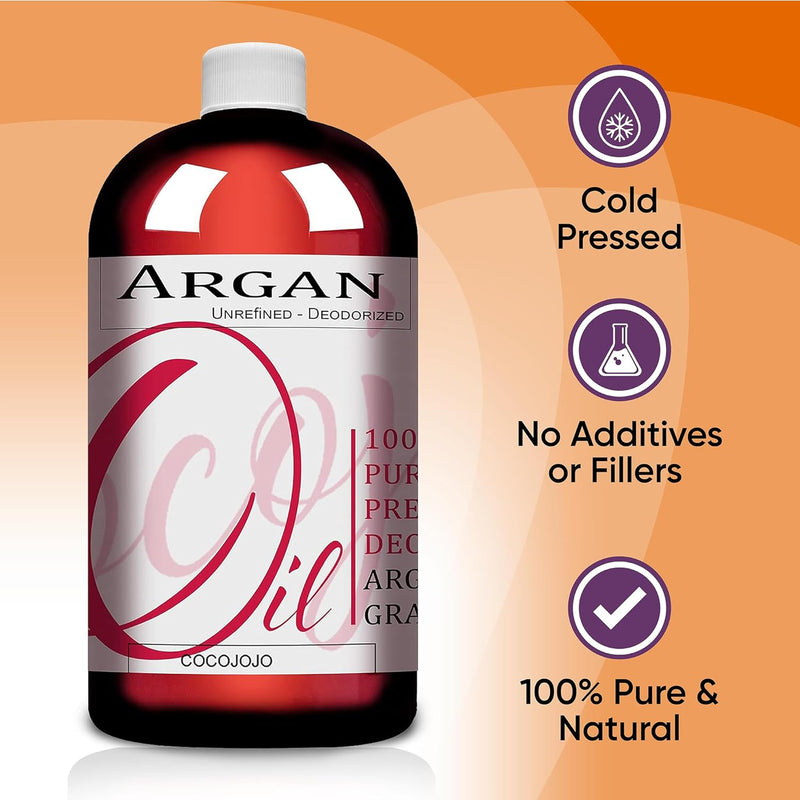 Argan Oil Deodorized, Argan Oil for Hair, Hair Treatment Oils, Hair Oils, 100% Pure Argan Oil Organic, Argan Oil for Face, Unrefined Unscented Cold Pressed Extra Virgin - 32 Oz (Pack of 1) - Puck's
