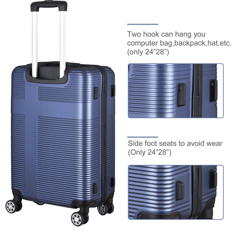 3 Piece Luggage Sets with TSA Lock ABS, Durable Luggage Set, Lightweight Suitcase with Hooks, Spinner Wheels, Cross Stripe Luggage Sets 20In/24In/28In(Dark Blue) - Puck's