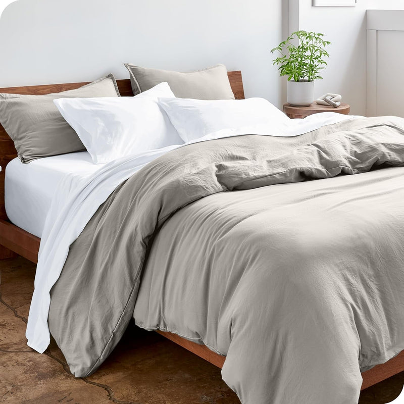 Ultra Soft Washed Microfiber Twin/Twin XL Duvet Cover with Zipper and Securing Ties and 1 Std. Pillow Sham, Linen-Like Look, Easy Care, Hypoallergenic (Twin/Twin XL, Fog) - Puck's