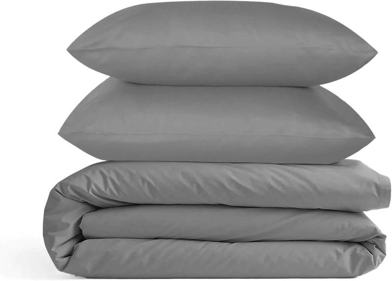 Queen Size Duvet Cover Set (3Pc), 100% Cotton 700 Thread Count, Luxury Sateen Weave Quilt Cover, Soft & Breathable Comforter Cover with Hidden Button Closure and 2 Pillow Cases -Dark Grey - Puck's