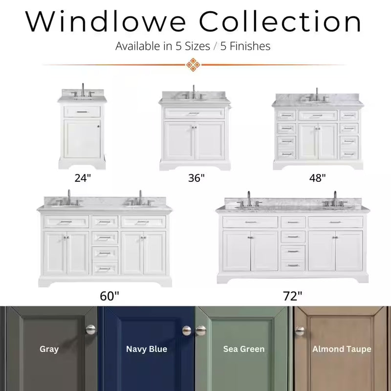 Windlowe 61 In. W Double Sink Green Bath Vanity with White Carrara Marble Top (Assembled) - Puck's