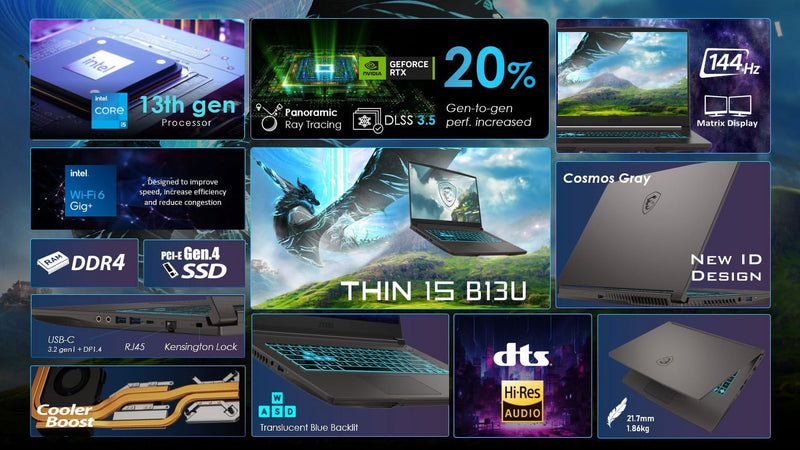 Thin 15.6 Inch FHD 144Hz Gaming Laptop Intel Core I5-13420H NVIDIA Geforce RTX 3050 - 16GB DDR4 512GB SSD Gray (2024) - Puck's