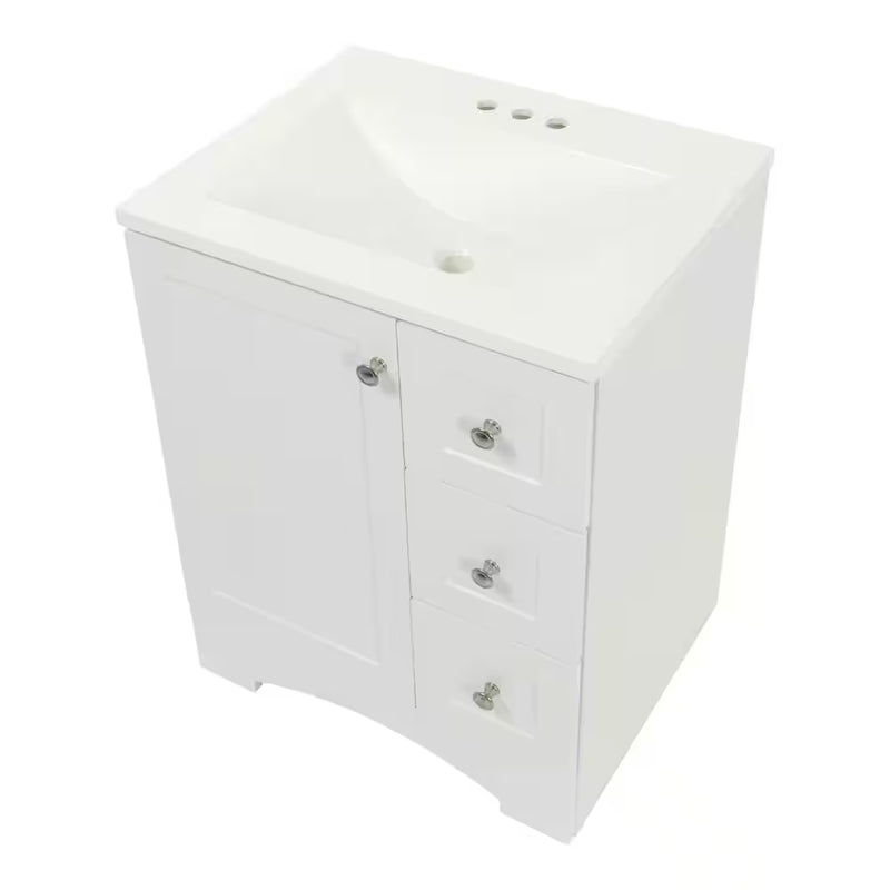 Lancaster 25 In. W  Single Sink White Bath Vanity with White Cultured Marble Top (Assembled) - Puck's