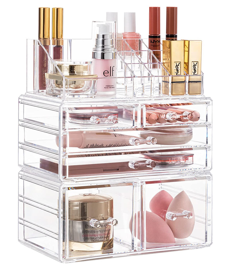 Acrylic Clear Dustproof Makeup Storage Organizer Drawers Large Skin Care Cosmetic Display Cases for Bathroom Stackable Storage Box with 6 Drawers for Vanity (Clear) - Puck's