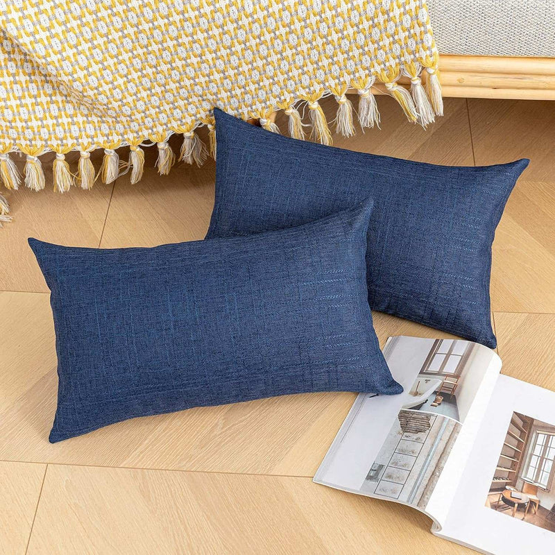 Pack of 2 Decorative Outdoor Waterproof Throw Pillow Covers Checkered Lumbar Pillowcases Classic Cushion Cases for Patio Couch Bench 12 X 20 Inch Blue - Puck's