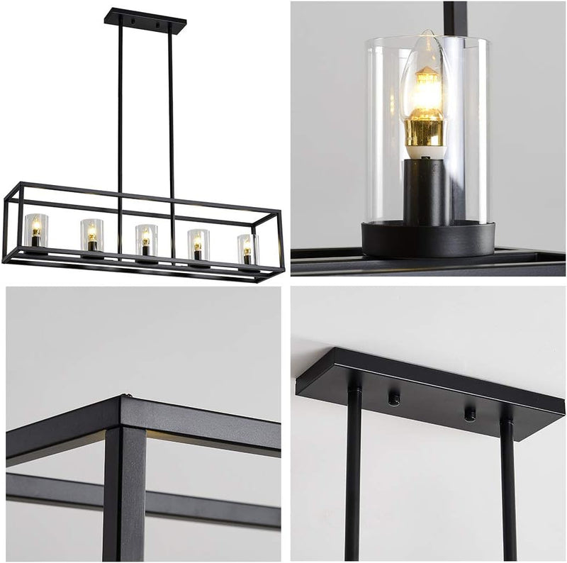 Kitchen Light Fixtures Chandeliers Modern Dining Room Lighting Fixture Hanging Black 5 Light Kitchen Island Cage Pendant Lighting Farmhouse Flush Mount Ceiling Light with Glass Shade - Puck's