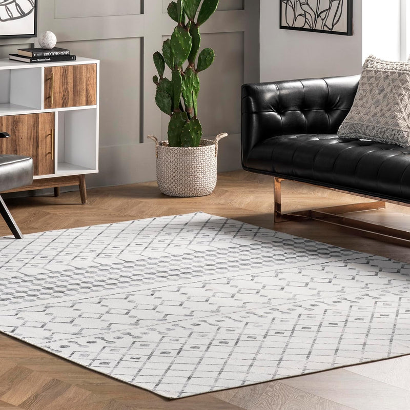 8' X 10' Spinclean Machine Washable Stain-Resistant Area Rug with Non Slip Backing, Low Profile for Living Room, Bedroom, and Dining Room, Blythe Grey - Puck's