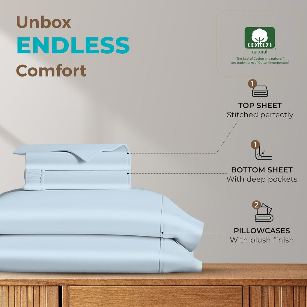 100% Egyptian Cotton Sheets California King Size - 800 Thread Count 4 PC Luxury Cal King Sheets, 16" Deep Pocket Hotel Sheets, Sateen Weave, Extra Soft Cooling Bed Sheet Set - Light Blue - Puck's