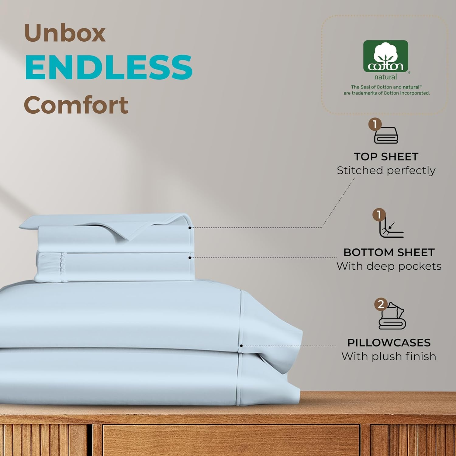 100% Egyptian Cotton Sheets California King Size - 800 Thread Count 4 PC Luxury Cal King Sheets, 16" Deep Pocket Hotel Sheets, Sateen Weave, Extra Soft Cooling Bed Sheet Set - Light Blue - Puck's