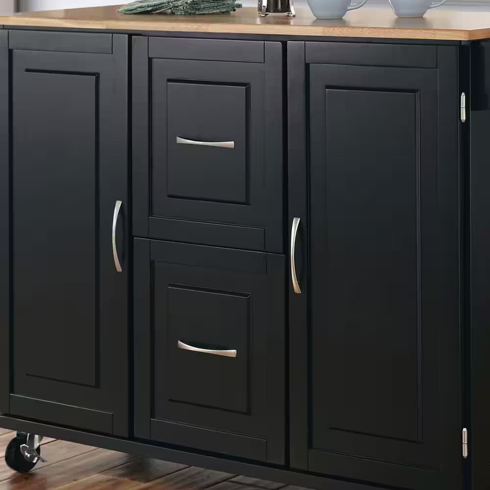 Dolly Madison Black Kitchen Cart with Natural Wood Top