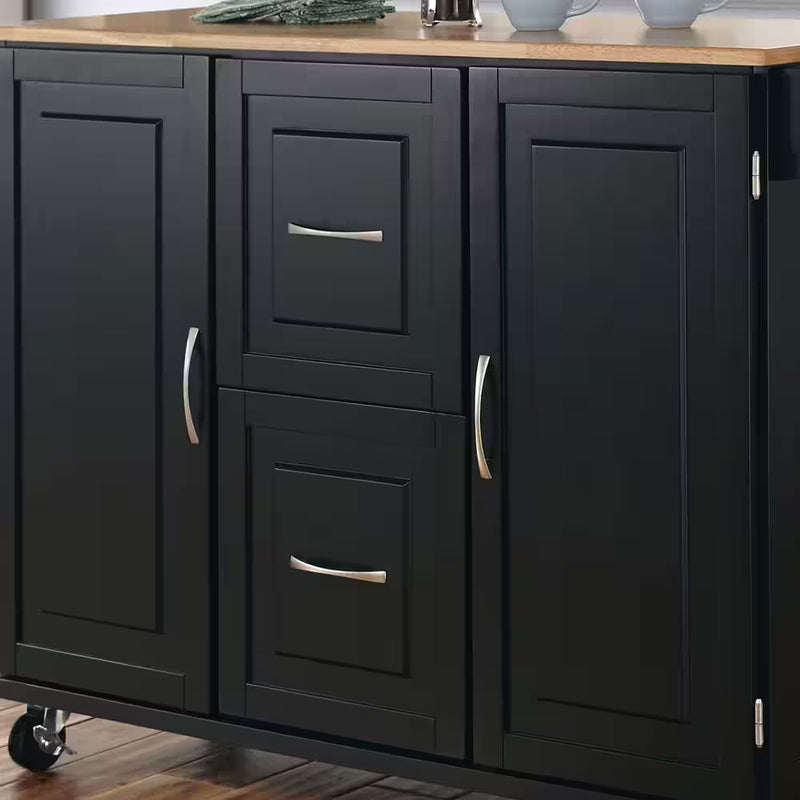 Dolly Madison Black Kitchen Cart with Natural Wood Top
