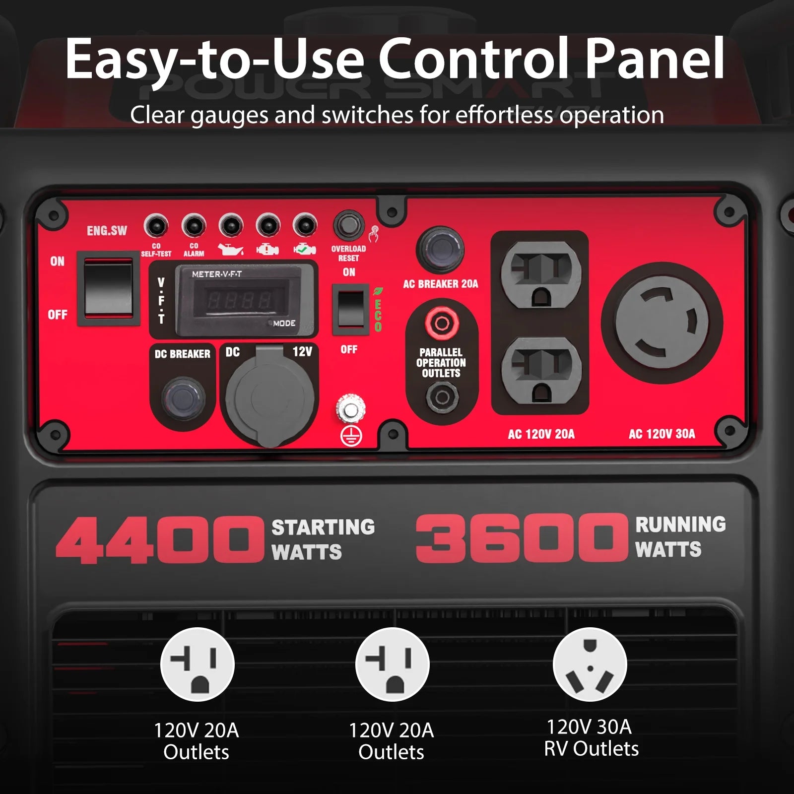 4400W Inverter Generator Gas Fuel Powered , CO Detect, Home Backup/Outdoor Use 62Lbs EPA - Puck's