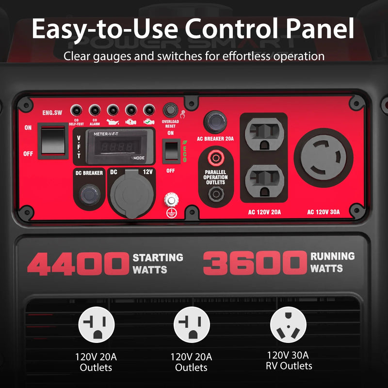 4400W Inverter Generator Gas Fuel Powered , CO Detect, Home Backup/Outdoor Use 62Lbs EPA - Puck's