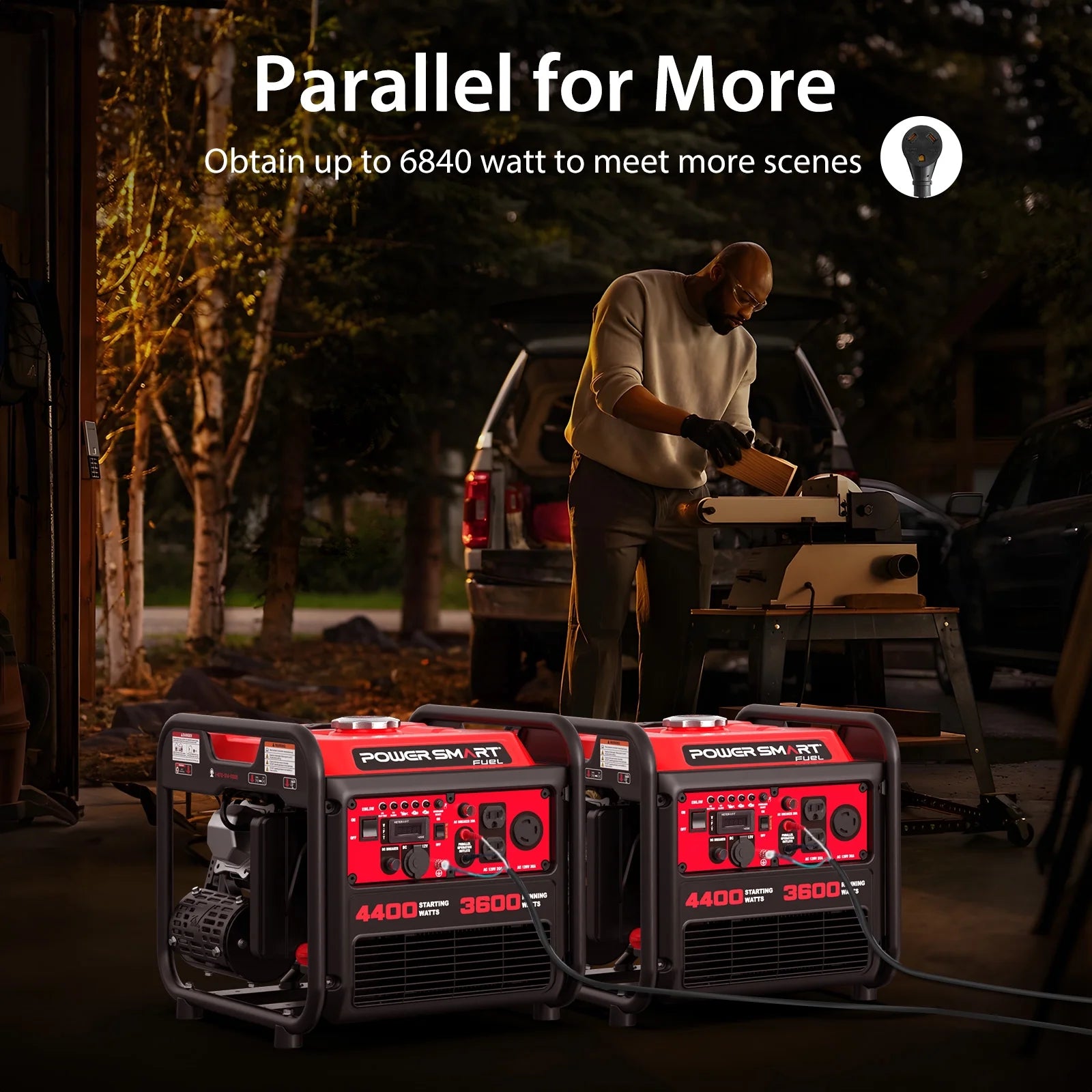 4400W Inverter Generator Gas Fuel Powered , CO Detect, Home Backup/Outdoor Use 62Lbs EPA - Puck's