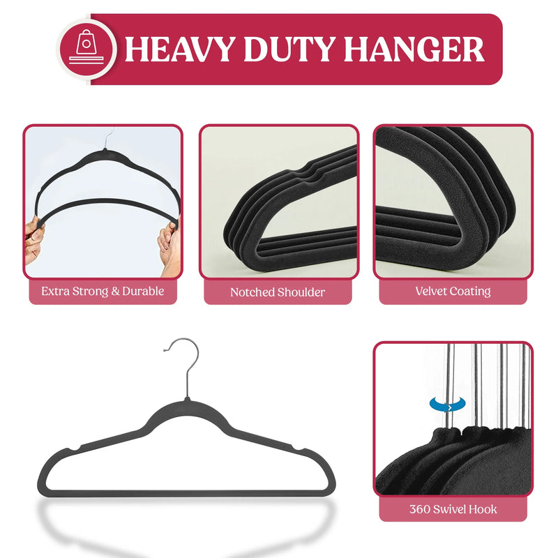 Lux Decor Collection Black Velvet Hangers Space Saving and Non-Slip Hangers - 30 Pack - Puck's