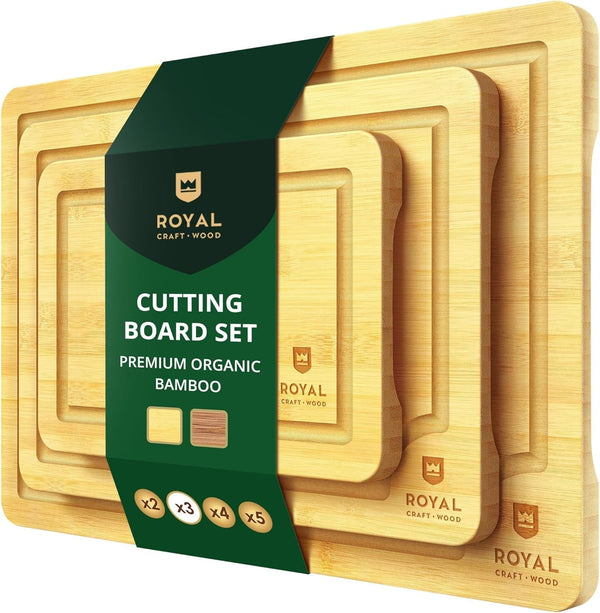 Wooden Cutting Boards for Kitchen Meal Prep & Serving - Bamboo Wood Cutting Board Set - Charcuterie & Chopping Butcher Block for Meat - Kitchen Gadgets Gift - Puck's