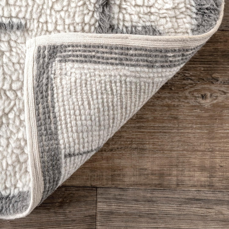 Zelda Machine Washable Wool Modern Geometric Area Rug, 6X9, Ivory - Puck's