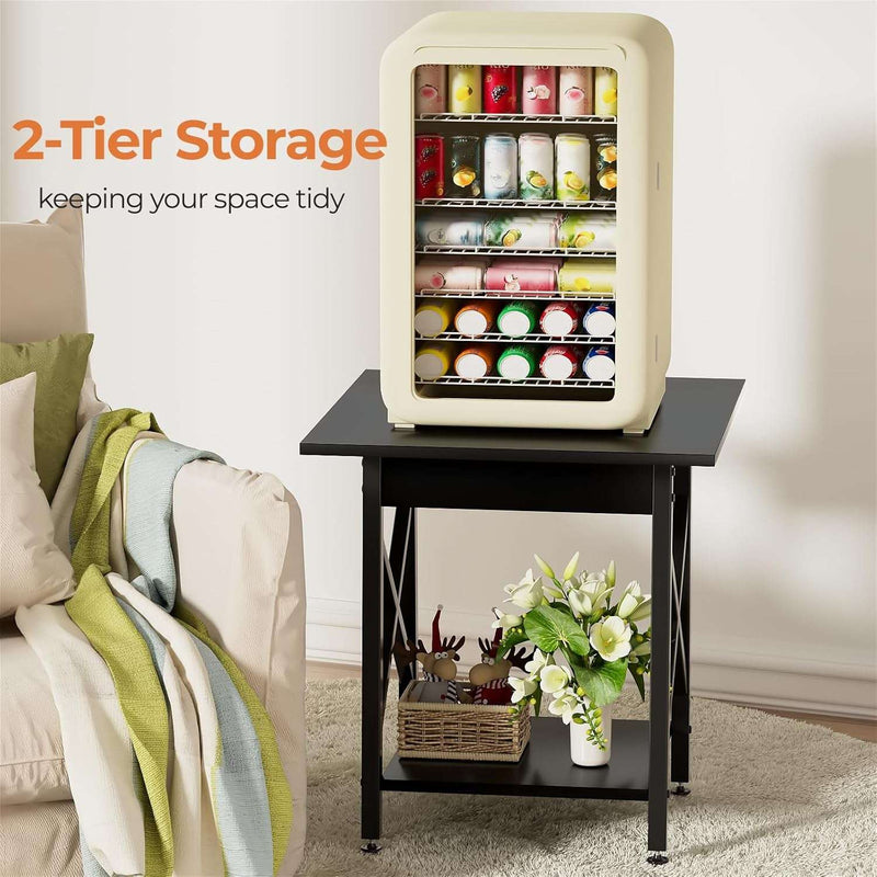 End Table 24 Inch for Living Room, Large Square Side Tables with X-Frame, Tall Industrial Bedside Nightstand with 2-Tier Storage, Black - Puck's