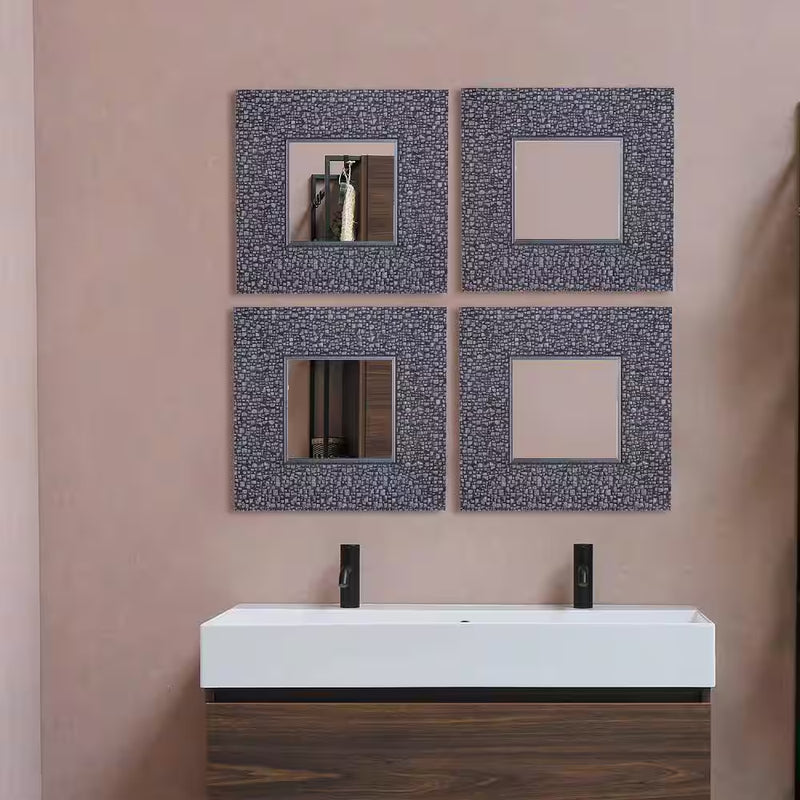 11.25 X 11.25 Inches Set of 4 Accent Wall Mirrors Silver Grey Mosaic Wall Decor - Puck's