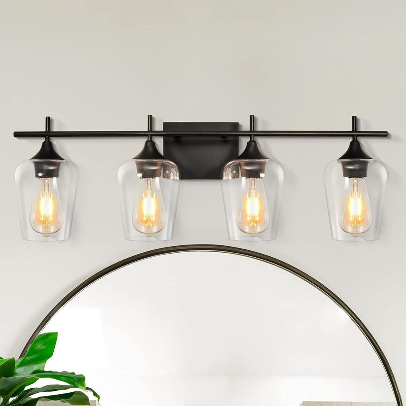 Bathroom Vanity Light Fixtures, 4-Light Bathroom Wall Light over Mirrors Lighting with Clear Glass Shade Modern Wall Sconces for Living Room Bedroom Hallway - Puck's