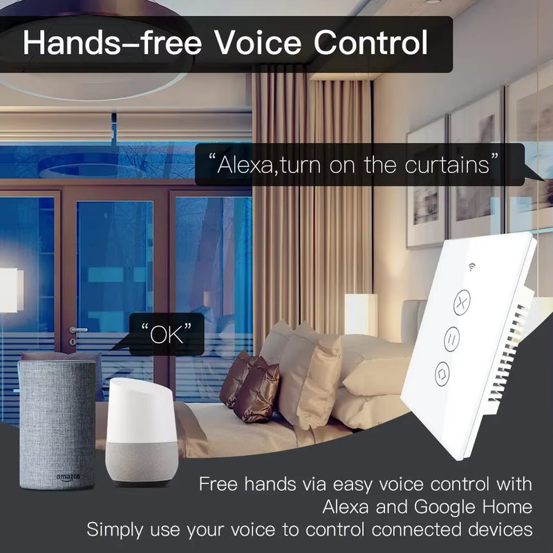 Wifi RF433 Smart Touch Curtain Roller Blinds Motor Switch Tuya Smart Life App Remote Control Work with Alexa Google Home US - Puck's