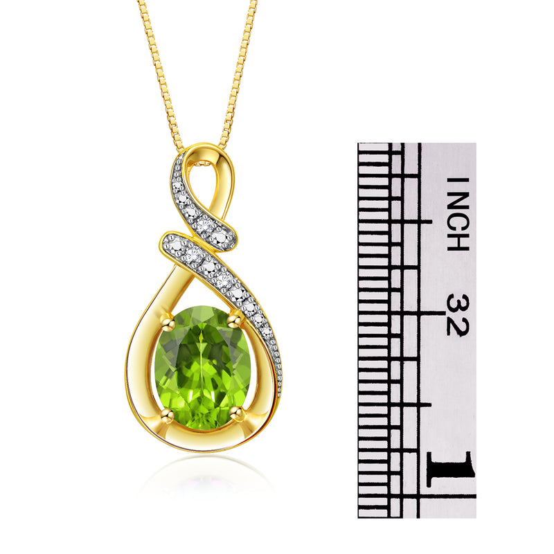 Necklace Yellow Gold Plated Silver Designer Necklace Gemstone & Diamonds Pendant 18" Chain 9X7MM Peridot August Birthstone Womens Jewelry Silver Necklace - Puck's