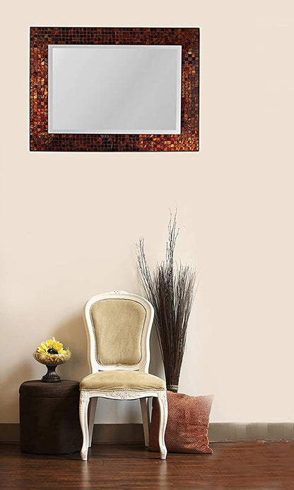 , Decorative Handmade Amber Rectangle Mosaic Beveled Wall Mirror, Frame Measures 31" X 23.5", Beveled Mirror Measures 24" X 15.5" Perfect for Housewarming Gift. (LP307) - Puck's