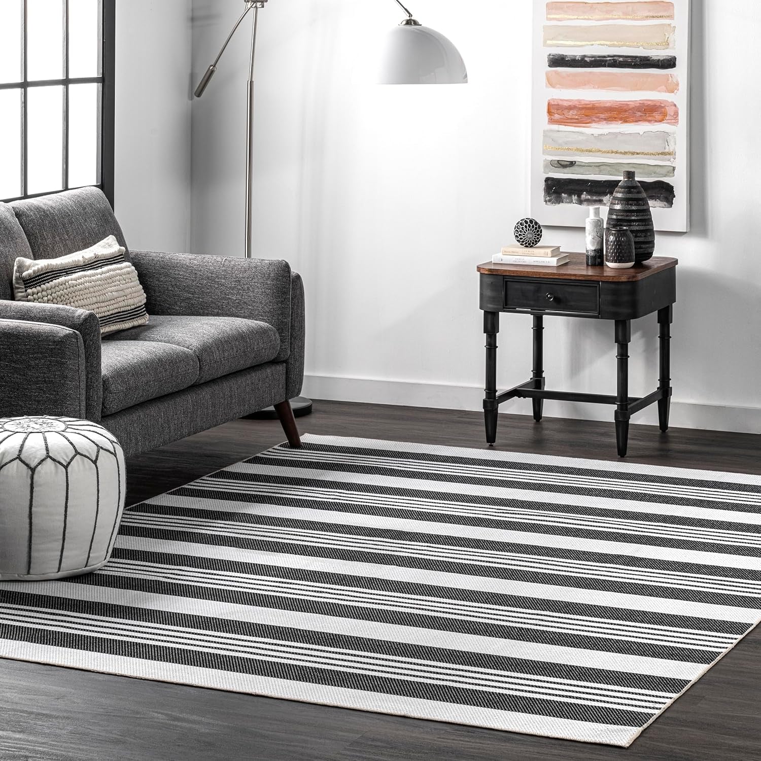 3' X 5' Spinclean Machine Washable Stain-Resistant Area Rug with Non Slip Backing, Low Profile for Living Room, Bedroom, and Dining Room, Lena Charcoal - Puck's