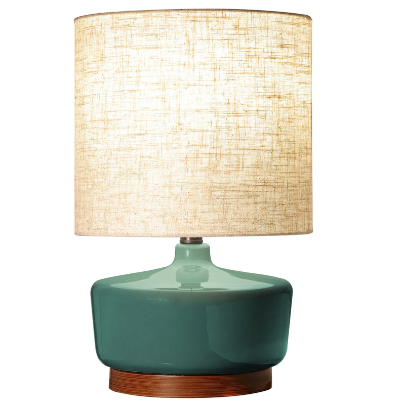 17" Tall Modern Mid-Century Ceramic Table Lamp with Wood Base - Puck's
