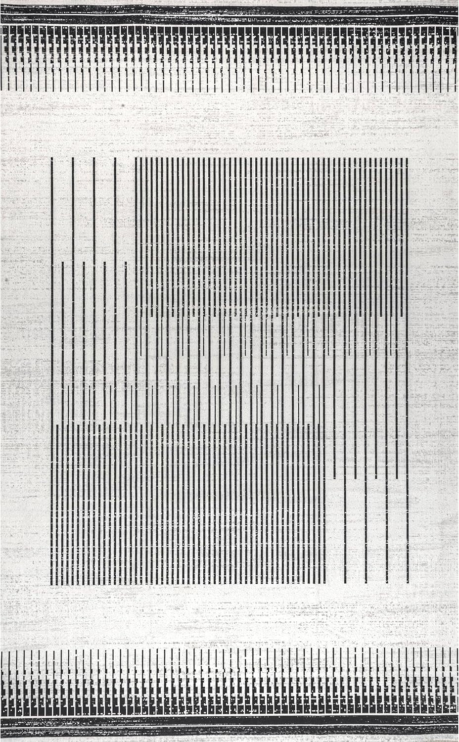 Chelsea Machine Washable Modern Abstract Line Ultra Thin Area Rug, 5' X 8', Grey - Puck's