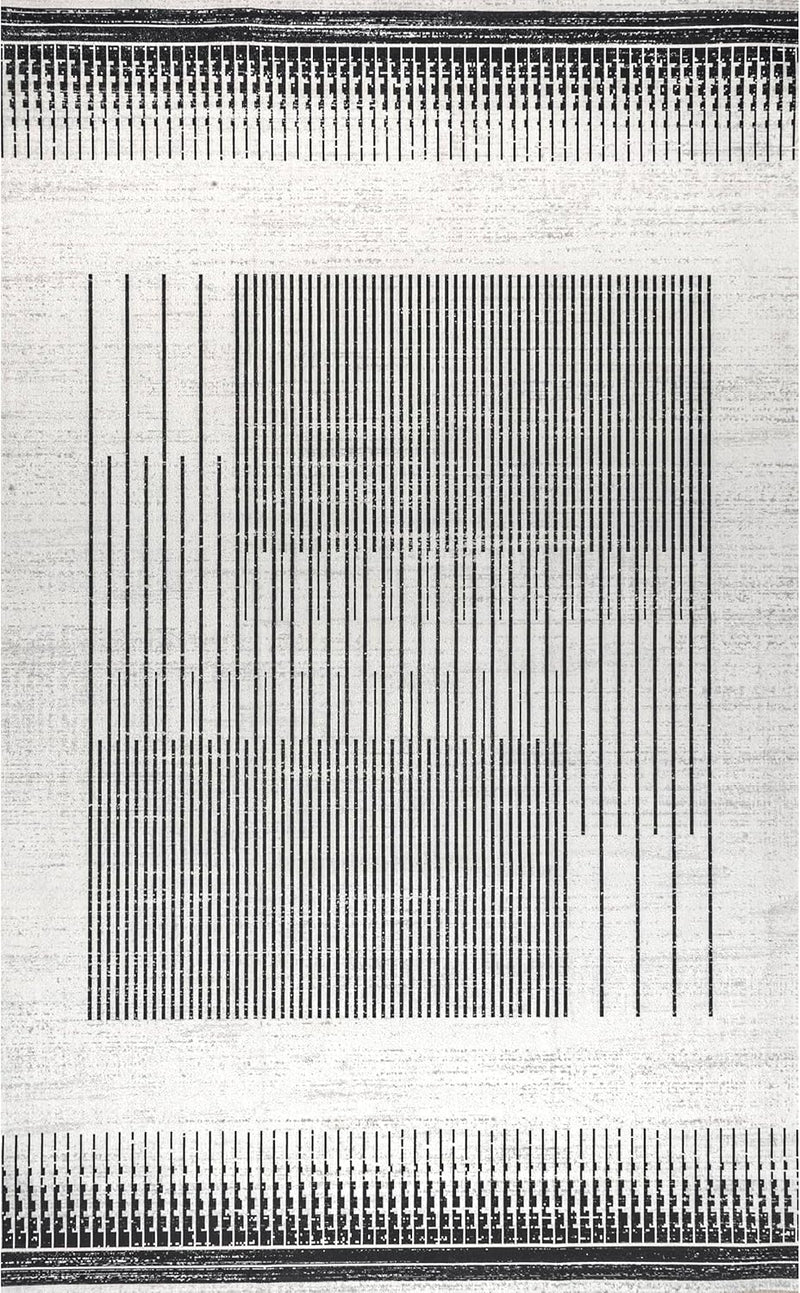 Chelsea Machine Washable Modern Abstract Line Ultra Thin Area Rug, 5' X 8', Grey - Puck's