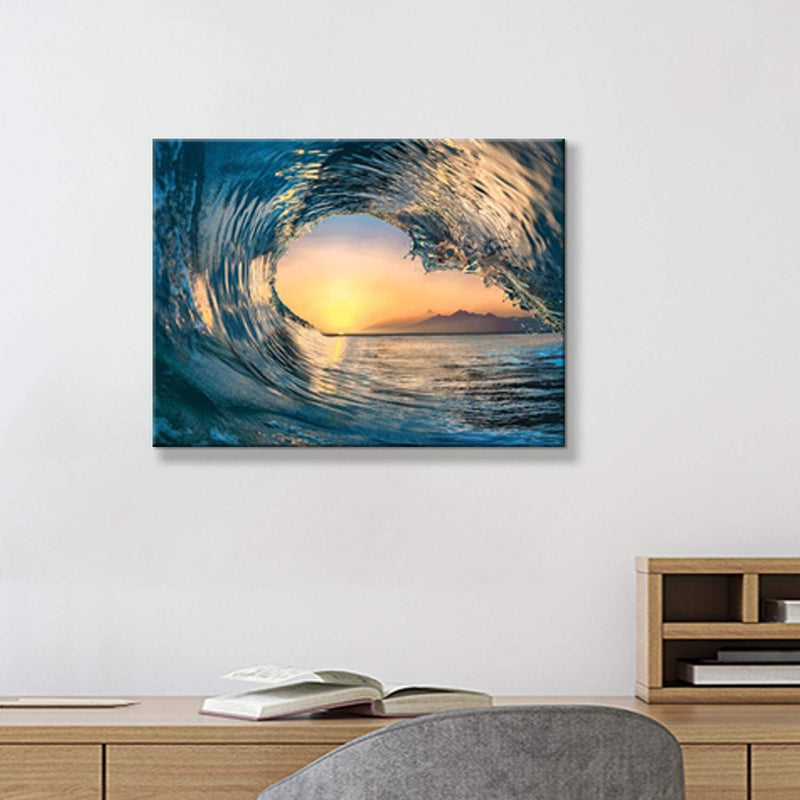 Ocean Wave Picture Wall Art: Tropical Seascape Sunset Canvas Prints for Office (16'' X 12'' X 1 Panel) - Puck's