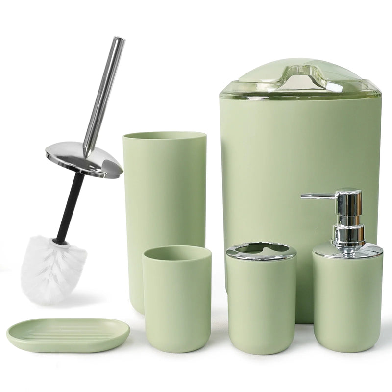 6-Pieces Plastic Soap Dispenser Toothbrush Holder, Avocado Green - Puck's
