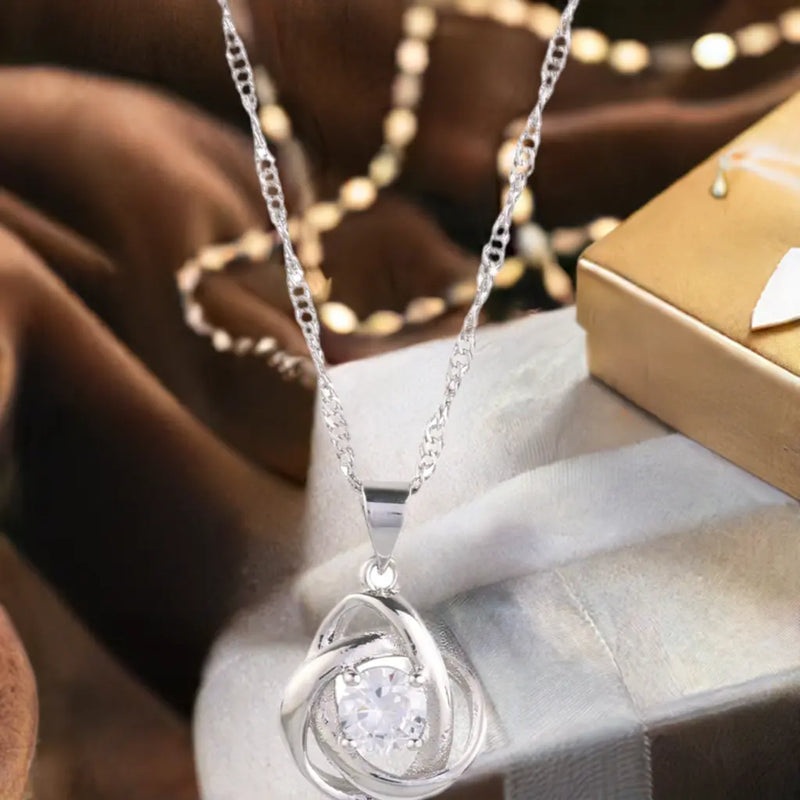 Round Knot Pendant Necklace with Cubic Zirconia - Puck's